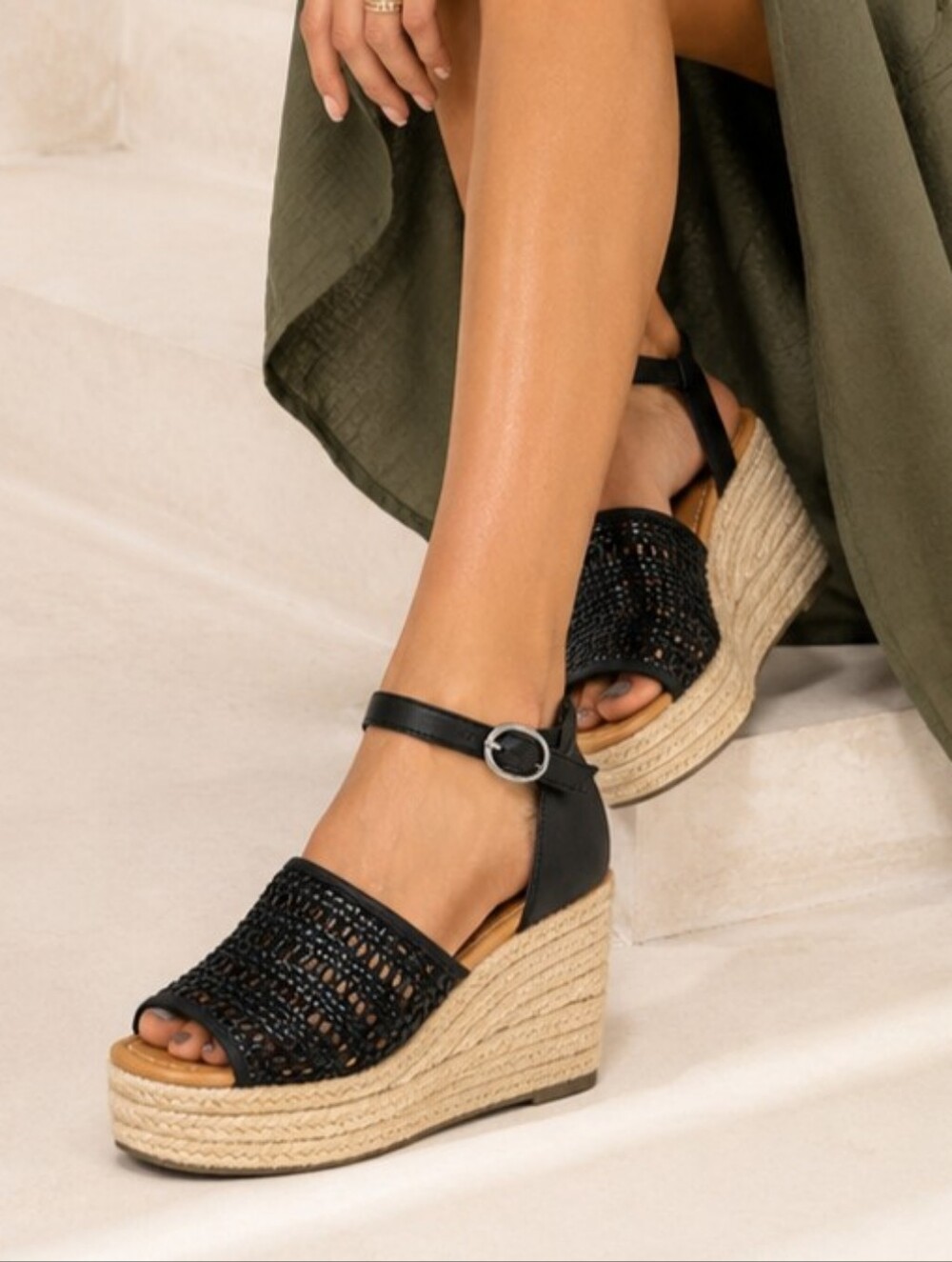 ANA Lisa Black Woven Espadrille Wedge Sandals Women's Size 11M Platform NIB